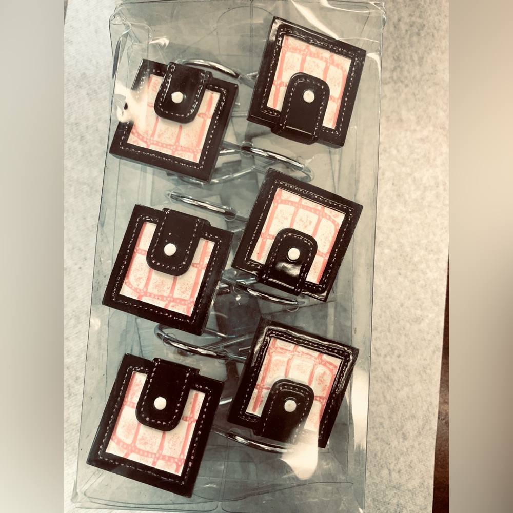12 pink shower curtain hook , square pink white black